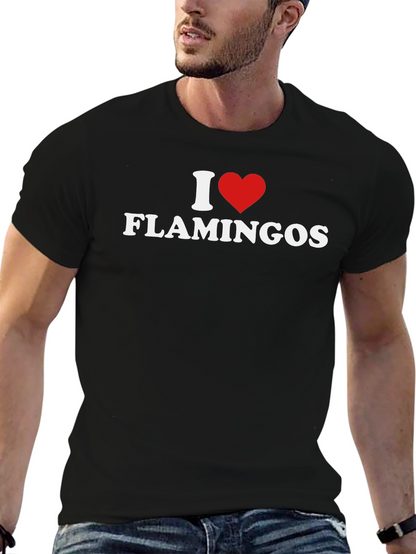 I Heart Flamingos Graphic Tee - Black Cotton Shirt