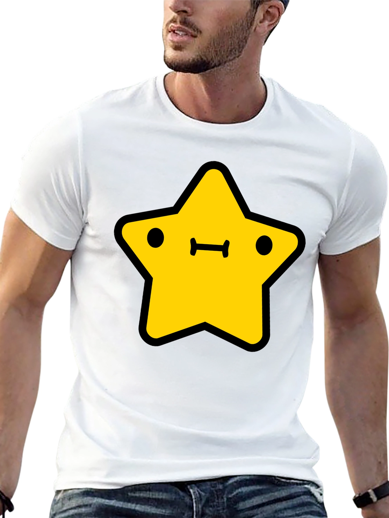 Cute Yellow Star Graphic Black T-Shirt