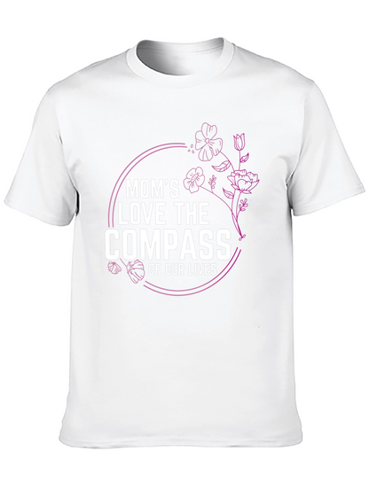 Moms Love Compass T-Shirt Floral Design Black Tee