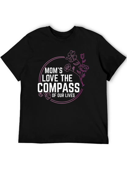 Moms Love Compass T-Shirt Floral Design Black Tee