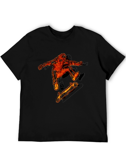 Fiery Skater Graphic Tee - Black Cotton T-Shirt