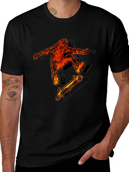 Fiery Skater Graphic Tee - Black Cotton T-Shirt