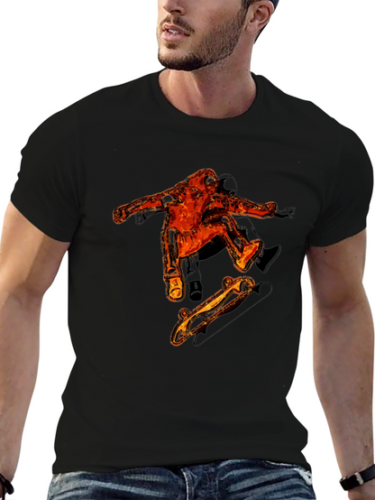 Fiery Skater Graphic Tee - Black Cotton T-Shirt