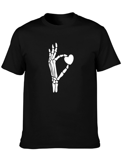 Skeleton Hand Heart Graphic Tee - Black