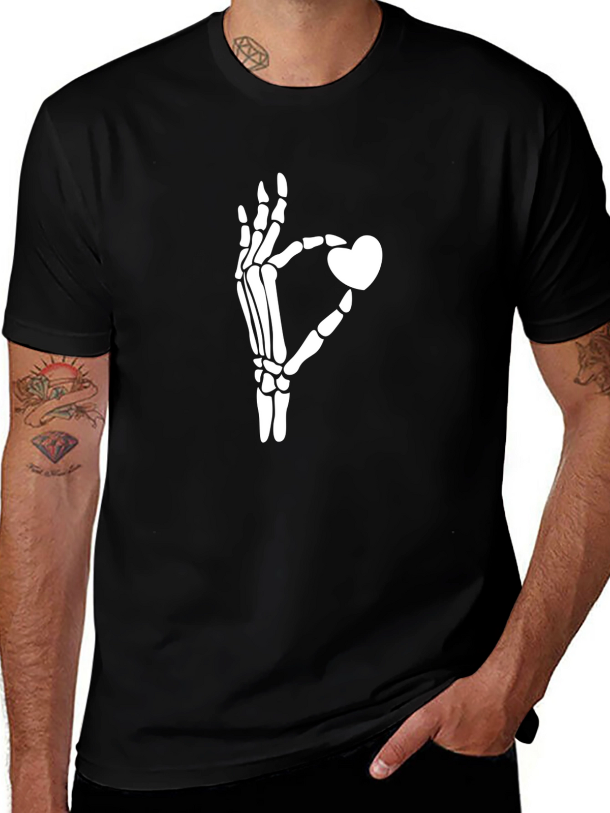 Skeleton Hand Heart Graphic Tee - Black