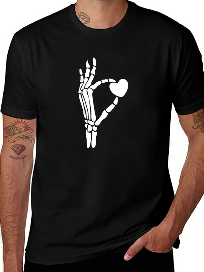Skeleton Hand Heart Graphic Tee - Black