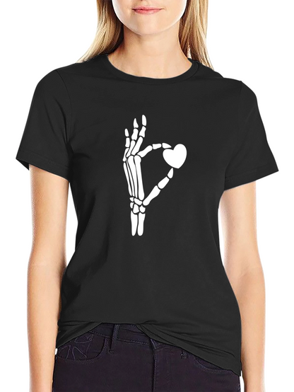 Skeleton Hand Heart Graphic Tee - Black