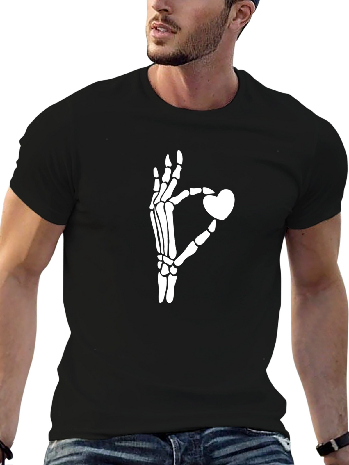 Skeleton Hand Heart Graphic Tee - Black