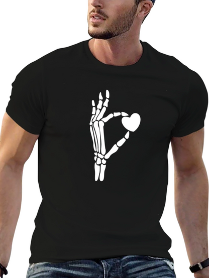 Skeleton Hand Heart Graphic Tee - Black