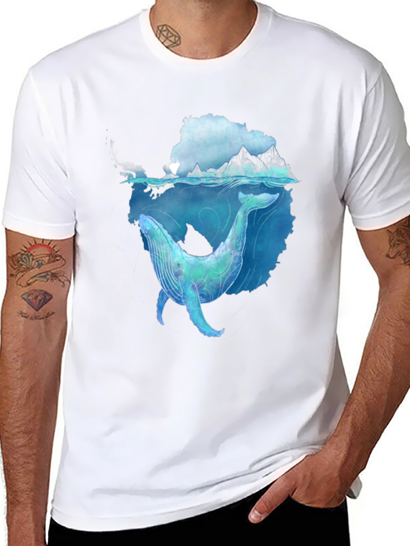 Whale Graphic Black Tee - Artistic Ocean Design