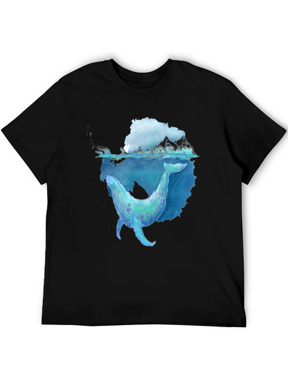 Whale Graphic Black Tee - Artistic Ocean Design