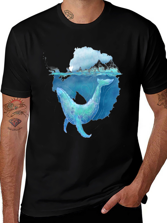 Whale Graphic Black Tee - Artistic Ocean Design