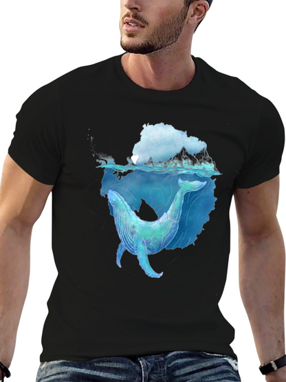 Whale Graphic Black Tee - Artistic Ocean Design