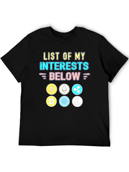 Crypto Interests T-Shirt Bitcoin Ethereum Cardano Litecoin