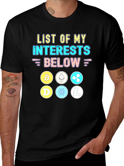 Crypto Interests T-Shirt Bitcoin Ethereum Cardano Litecoin