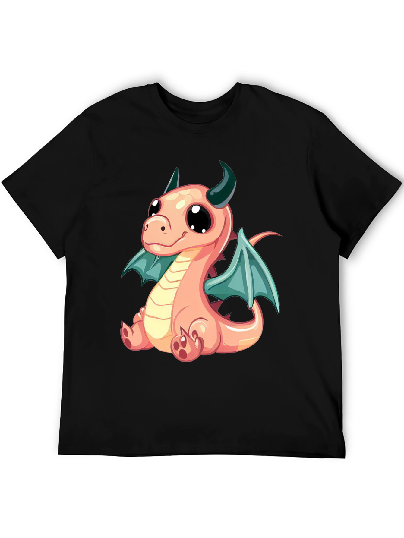 Cute Cartoon Dragon Graphic Tee - Black