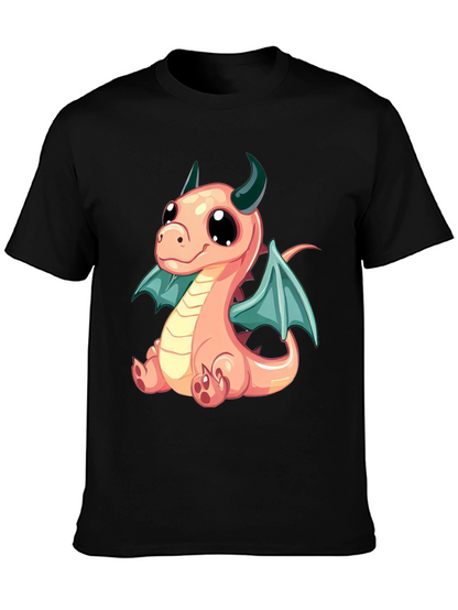 Cute Cartoon Dragon Graphic Tee - Black