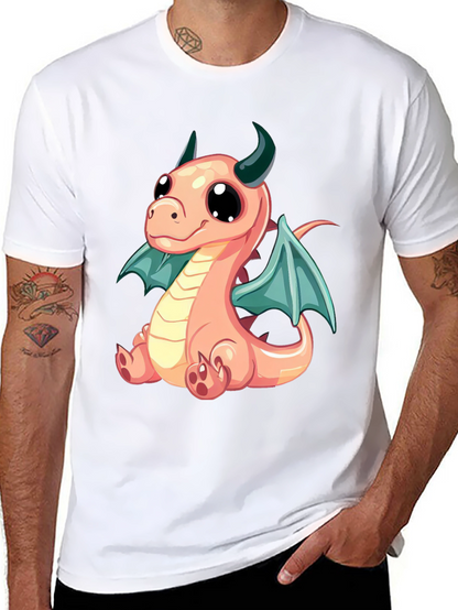 Cute Cartoon Dragon Graphic Tee - Black