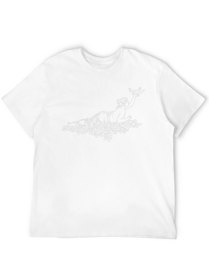 Elegant Black Tee with Woman & Bird Graphic