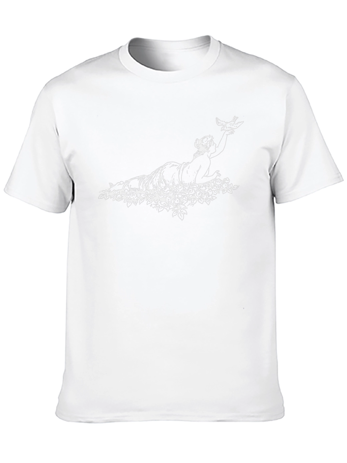 Elegant Black Tee with Woman & Bird Graphic