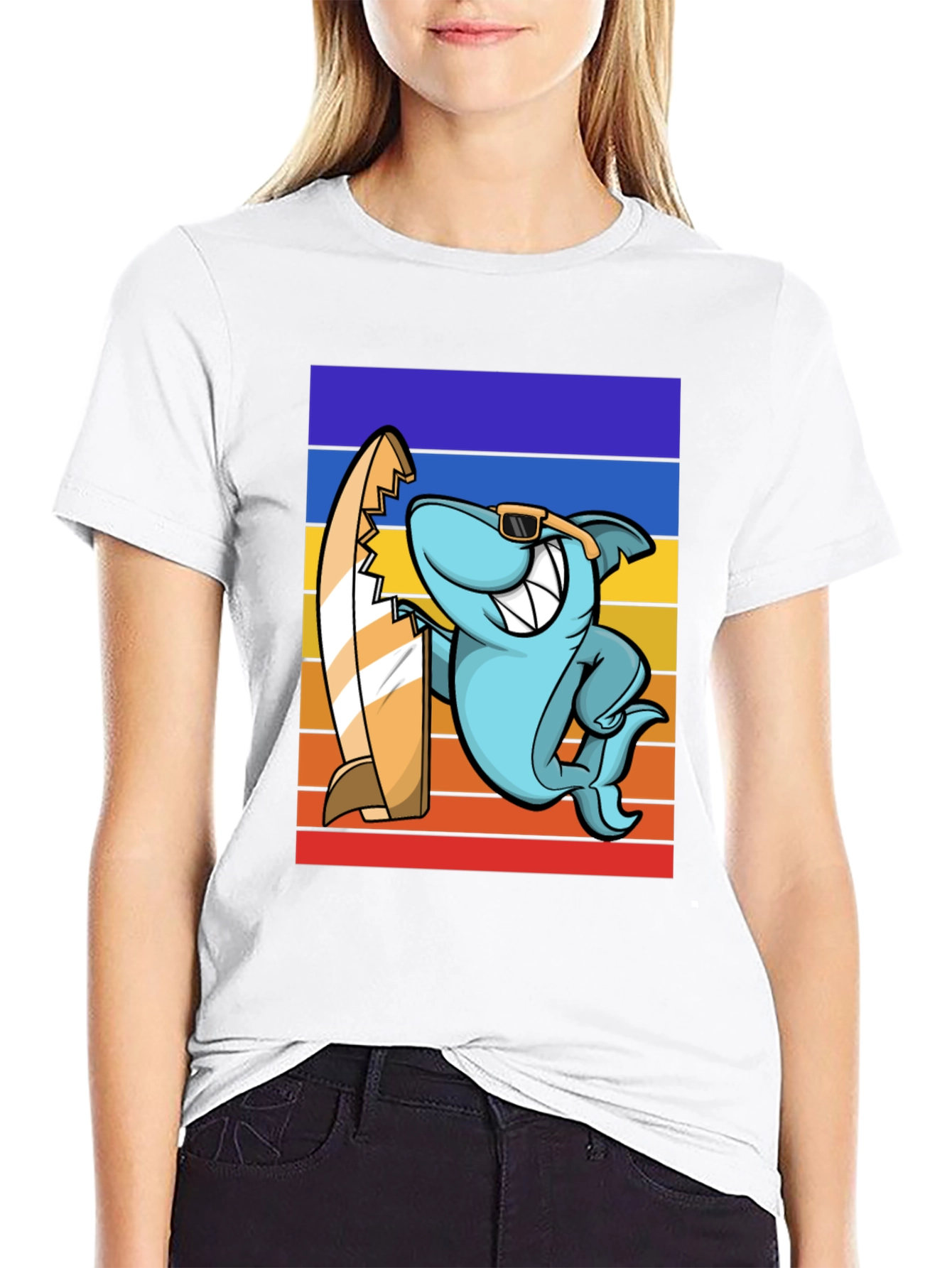 Shark Surfer T-Shirt - Retro Style