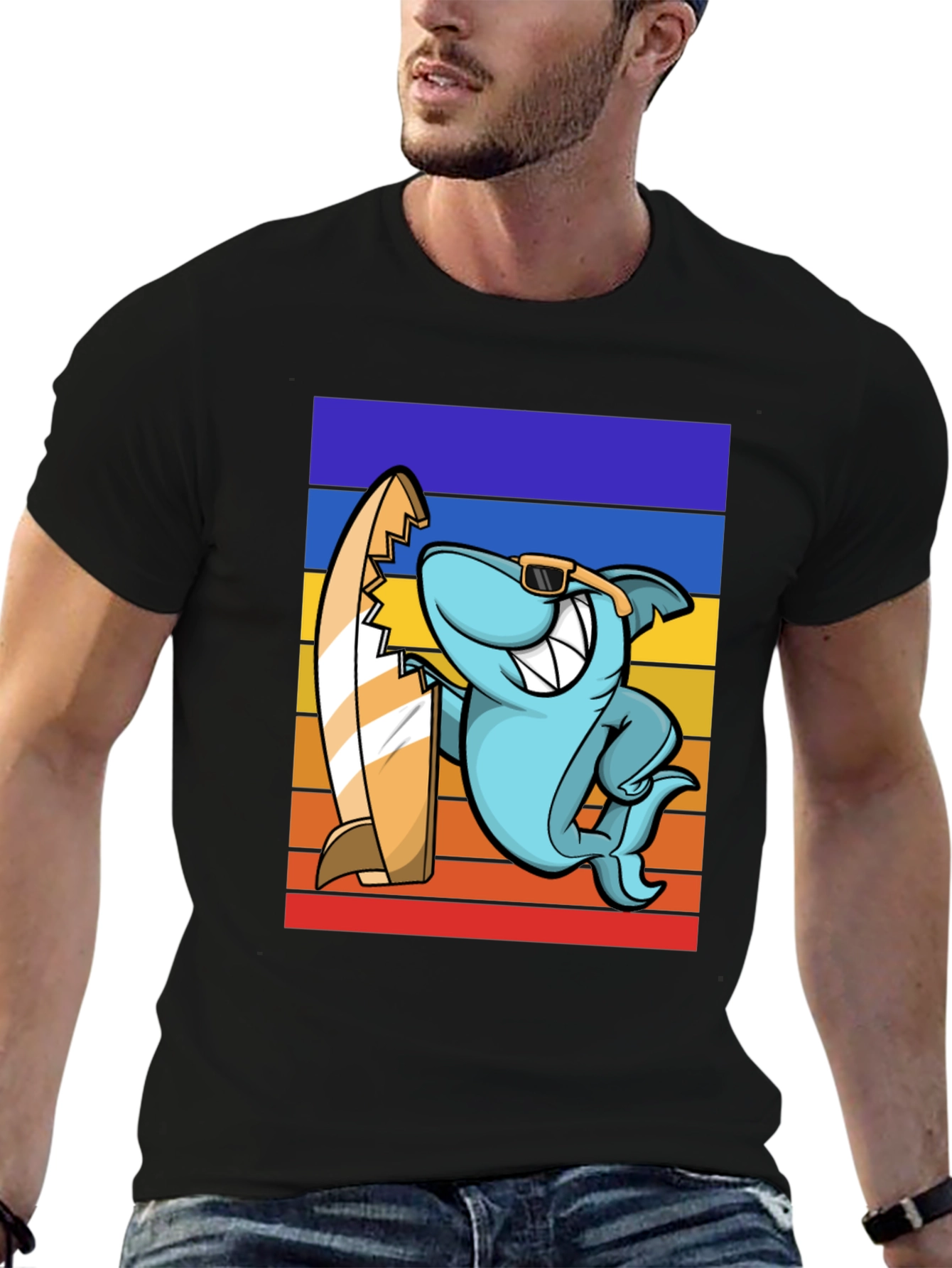 Shark Surfer T-Shirt - Retro Style