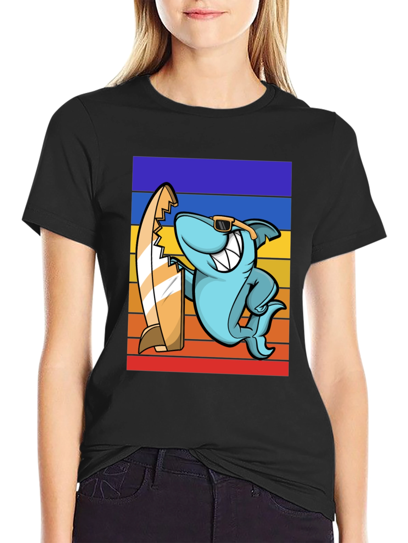Shark Surfer T-Shirt - Retro Style