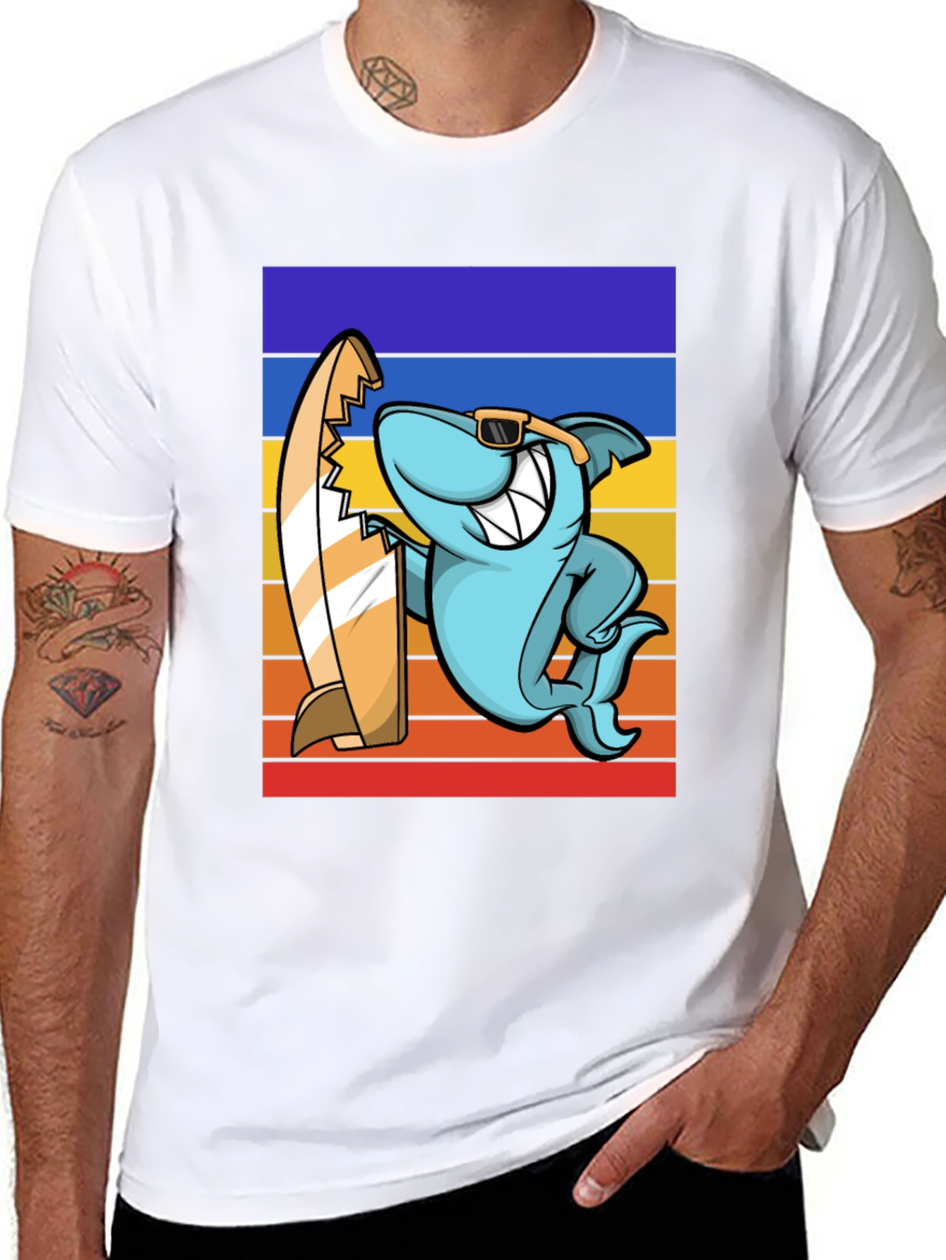 Shark Surfer T-Shirt - Retro Style