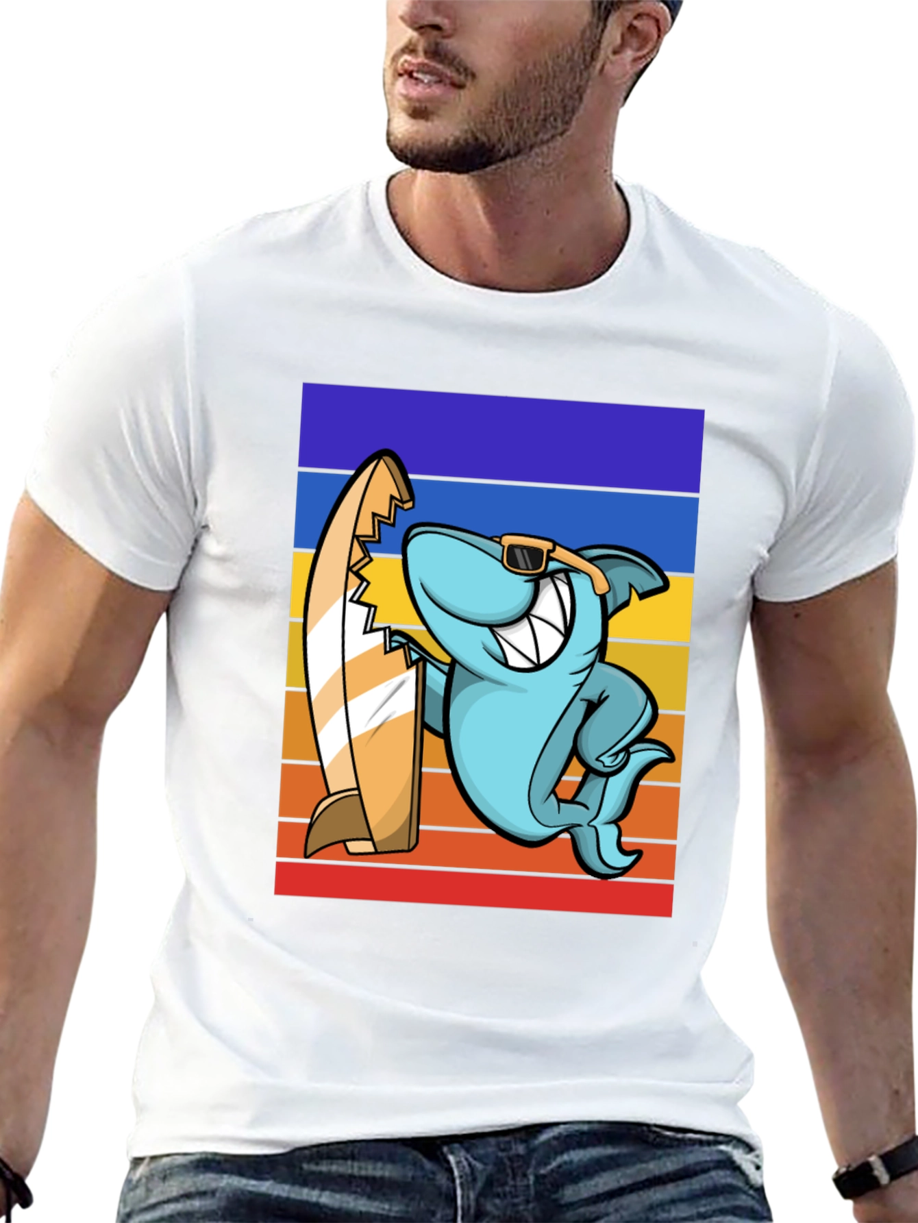 Shark Surfer T-Shirt - Retro Style