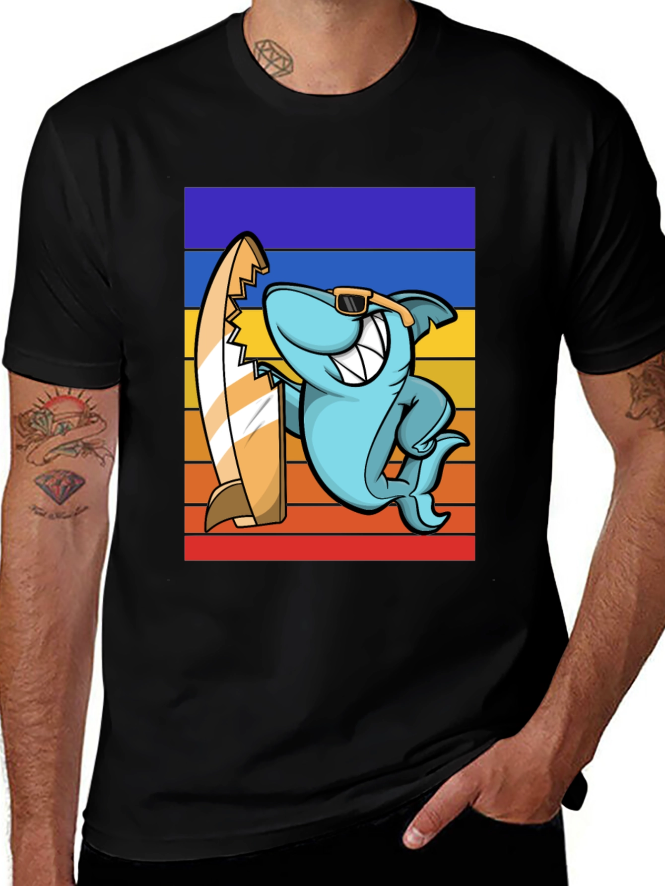 Shark Surfer T-Shirt - Retro Style