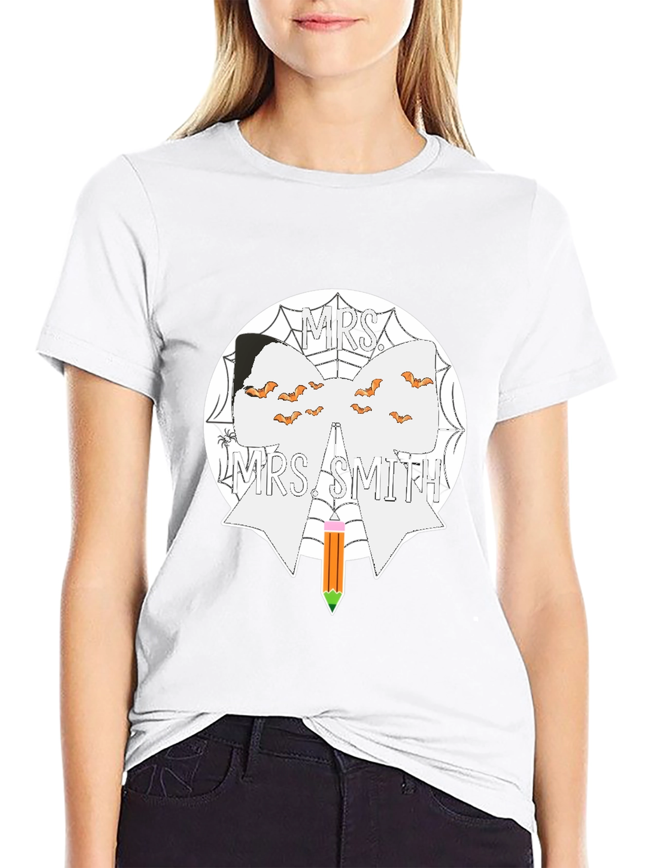 Mrs. Smith Halloween Teacher Bow T-Shirt