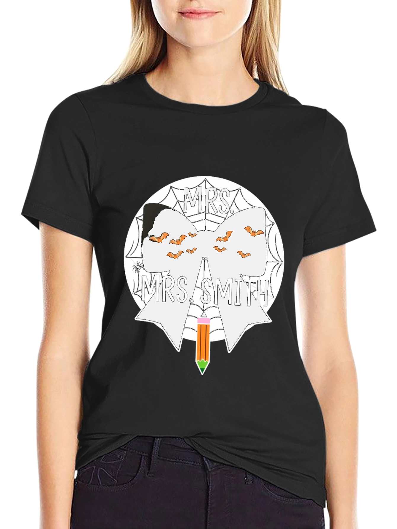 Mrs. Smith Halloween Teacher Bow T-Shirt