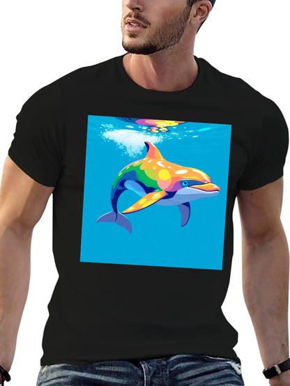 Rainbow Dolphin T-Shirt - Mens Black Tee