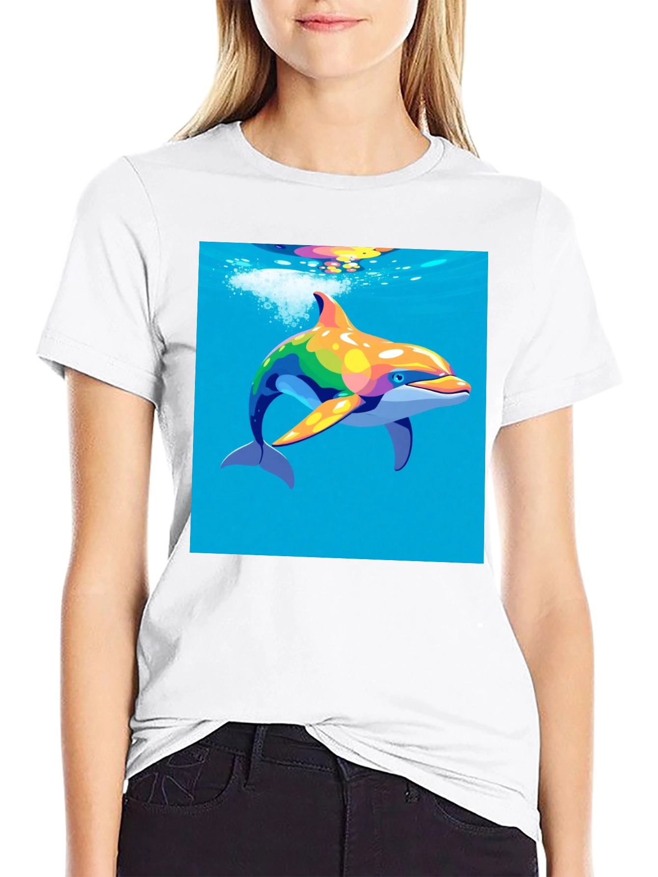 Rainbow Dolphin T-Shirt - Mens Black Tee