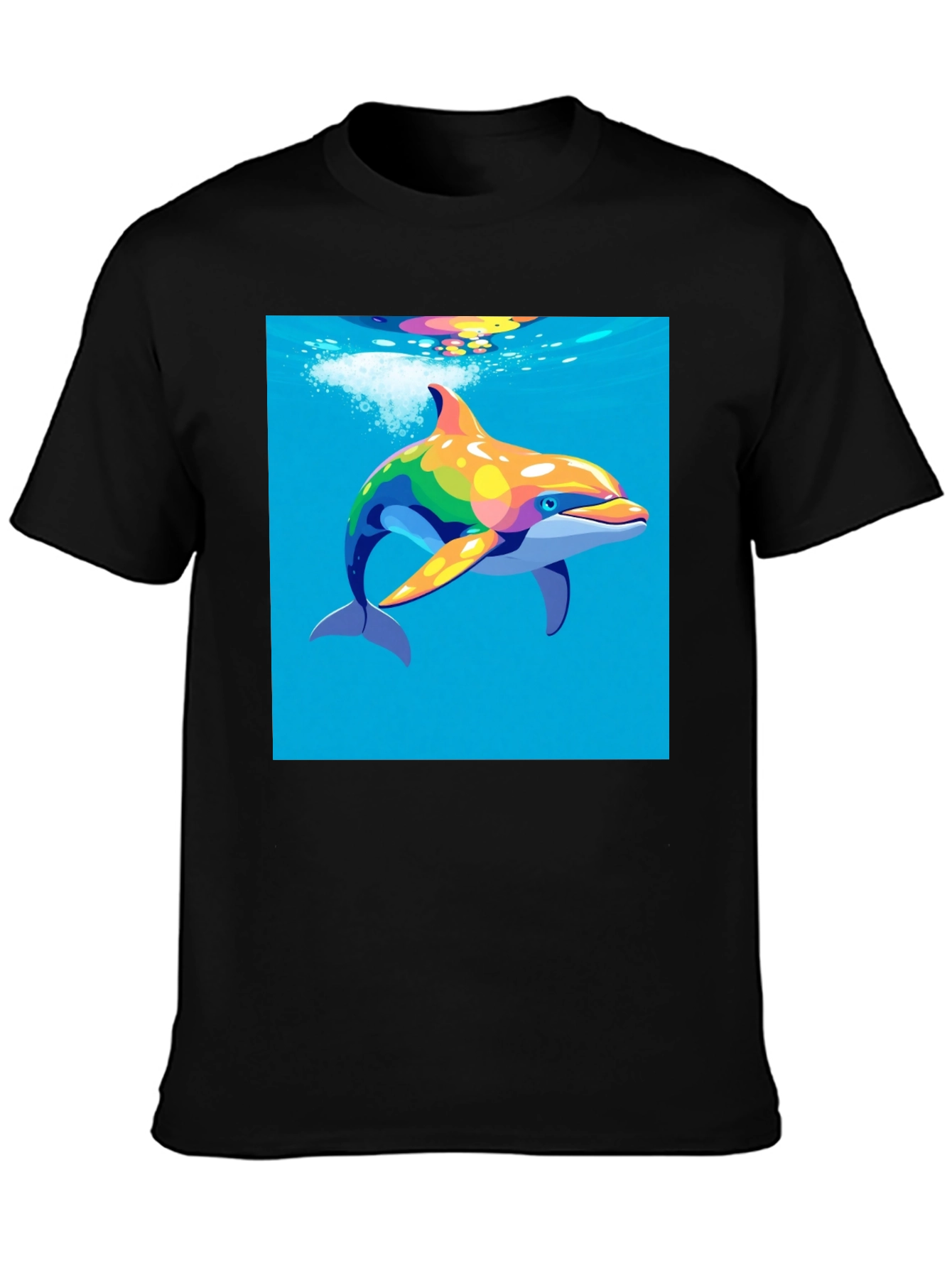 Rainbow Dolphin T-Shirt - Mens Black Tee
