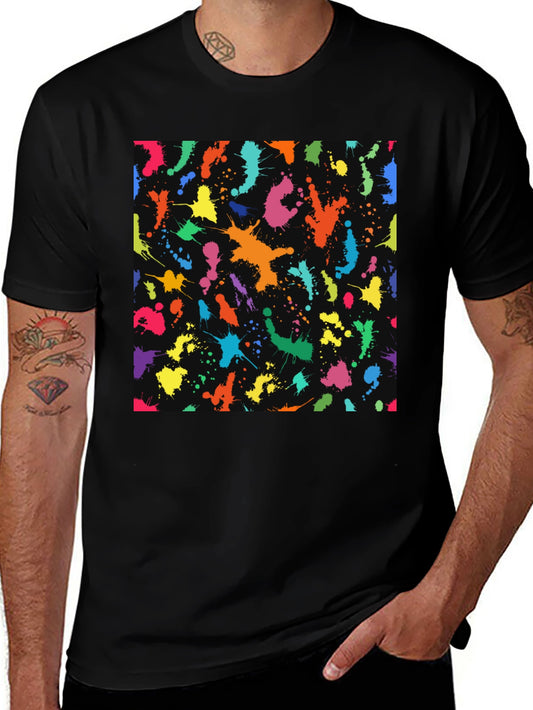 Colorful Splatter Print Black T-Shirt